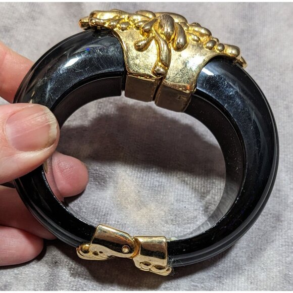 Vintage Inna Cytrine Paris Fleur Chrysanthemum Lucite And Metal Clamper Bracelet - Picture 10 of 10